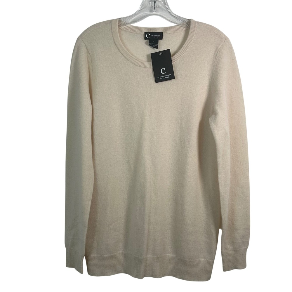 C by Bloomingdale's Cashmere Sweater Womens XL Cream Crewneck 2-Ply Pullover NEW